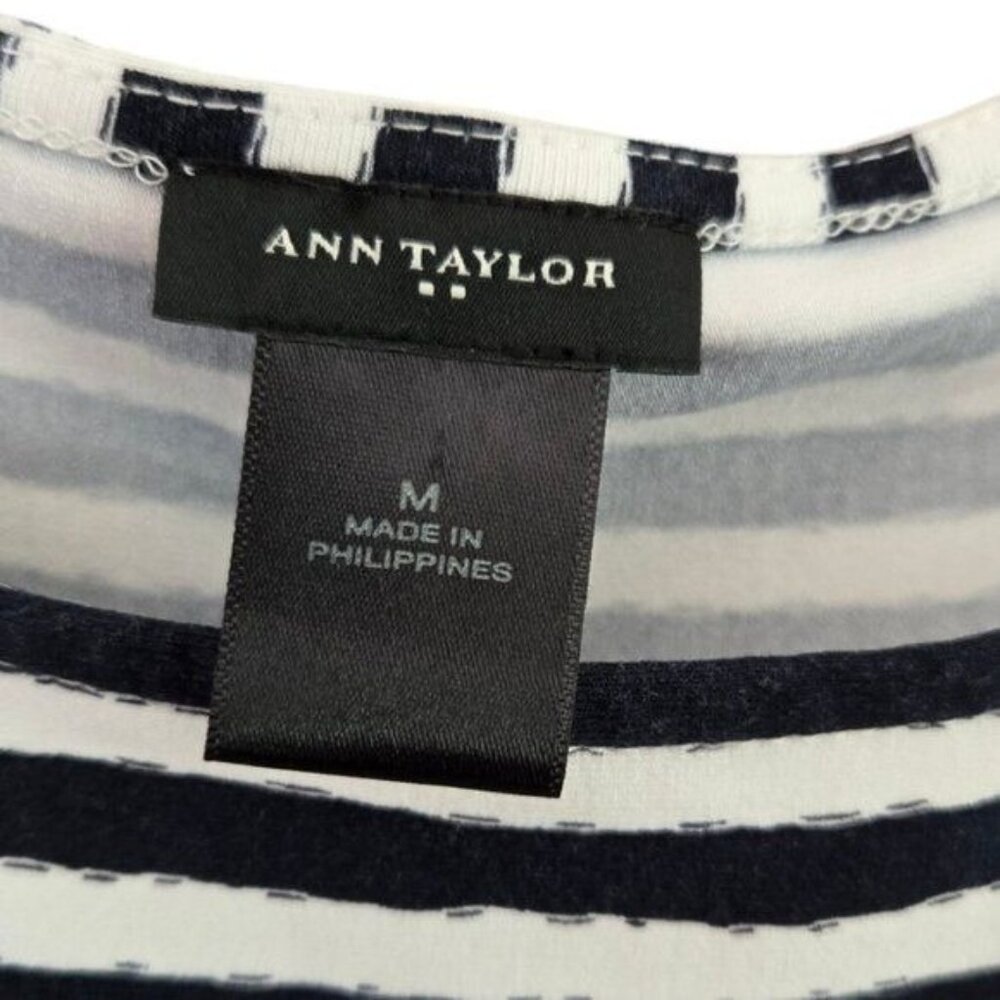 Ann Taylor Womens Medium Knit Navy & White Stripe Sleeveless Belted Dress - Picture 4 of 5